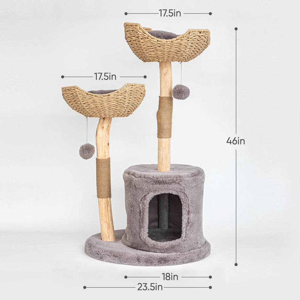 Modern Cat Tree for Indoor Cats Large Adult ,Wooden Cat Tower for Large Cats with Scratching Post,Luxury Cat Condo