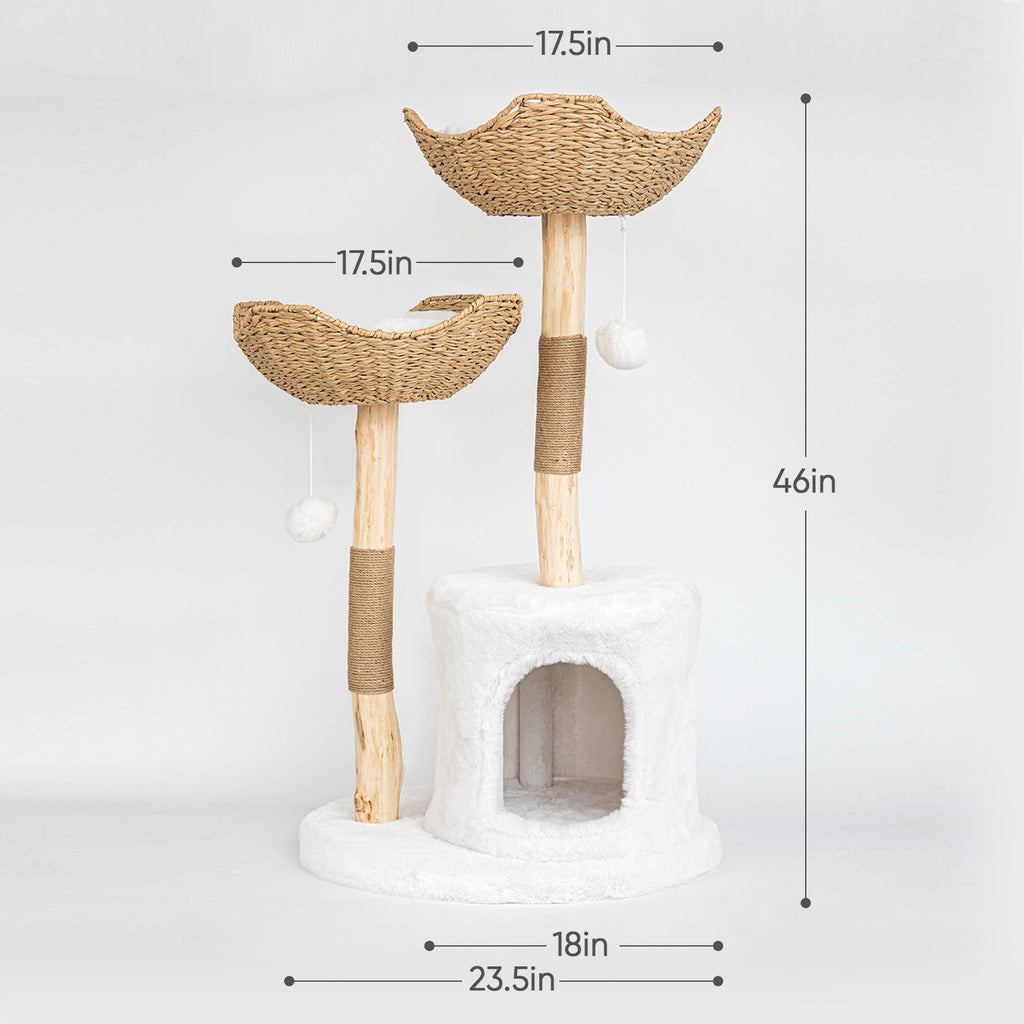 Modern Cat Tree for Indoor Cats Large Adult ,Wooden Cat Tower for Large Cats with Scratching Post,Luxury Cat Condo