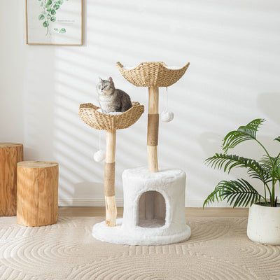 Modern Cat Tree for Indoor Cats Large Adult ,Wooden Cat Tower for Large Cats with Scratching Post,Luxury Cat Condo